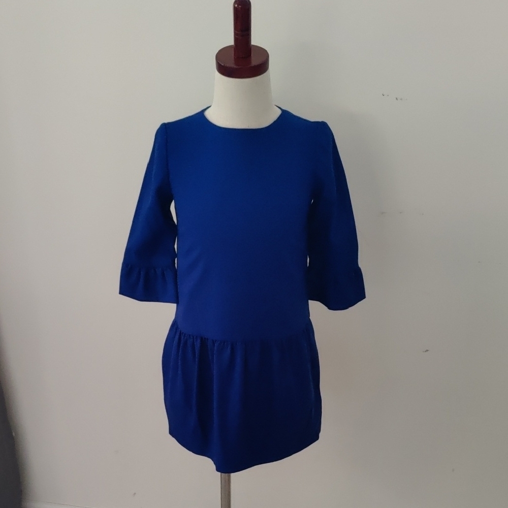 Crewcuts Girls' Royal Blue Drop-Waist Dress Ruffle Sleeves Sz 6 Vintage Y2K